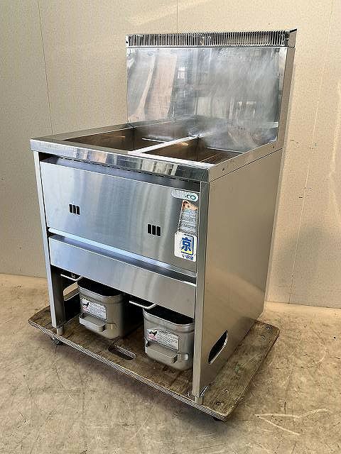 大型ステンレス タニコー製の業務用2槽式ガスフライヤー NB-TGFL-C87W